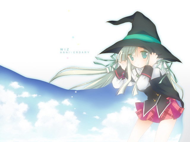 Girl witch hat flying azure free wallpaper for desktop - medium preview image