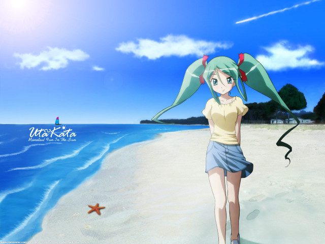Girl beach starfish sky anime free wallpaper for desktop - medium preview image
