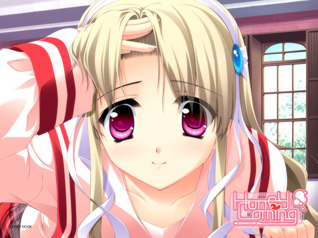 Blonde girl pink eyes school free wallpaper for desktop - medium preview image