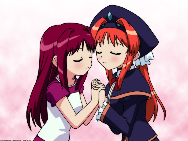 Yuri kissing anime children hands free wallpaper for desktop - medium preview image