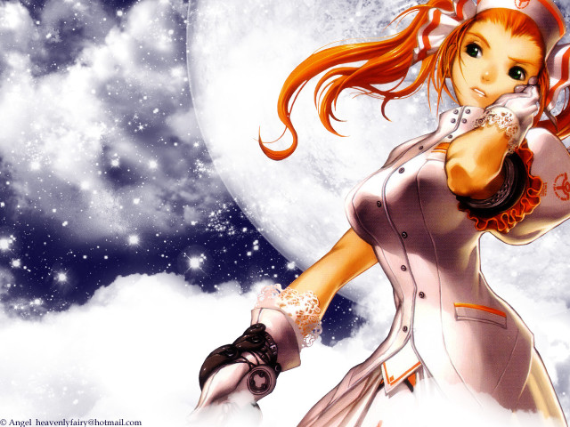 Girl white dress gun moon free wallpaper for desktop - medium preview image