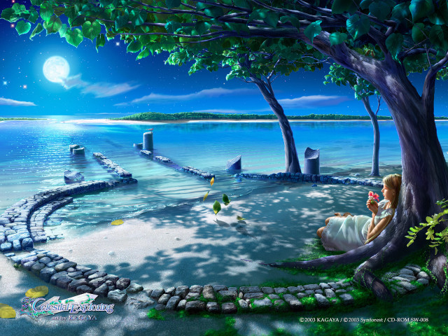 Beach woman night moon forest free wallpaper for desktop - medium preview image