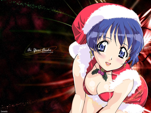 Anime girl santa hat aurora free wallpaper for desktop - medium preview image