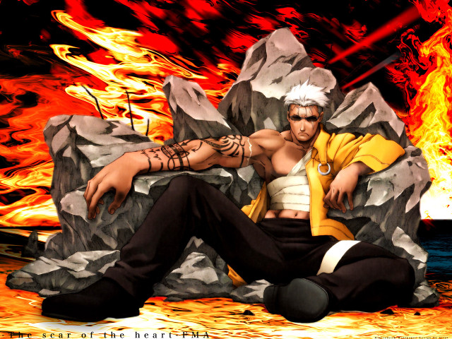 Fire male tattoo whitehair embers free wallpaper for desktop - medium preview image