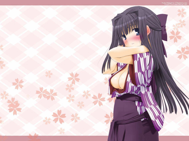 Woman blackhair purpledress flower background free wallpaper for desktop - medium preview image