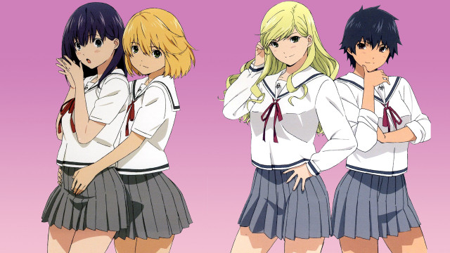 Schoolgirls posing backturned hands on free wallpaper for desktop - medium preview image