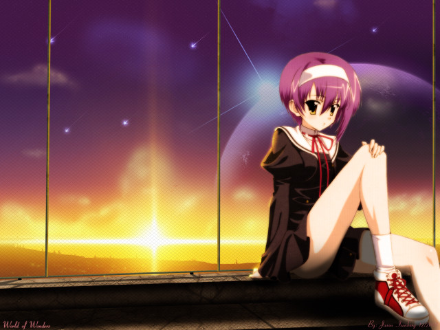 Girl sitting rooftop starry sky free wallpaper for desktop - medium preview image