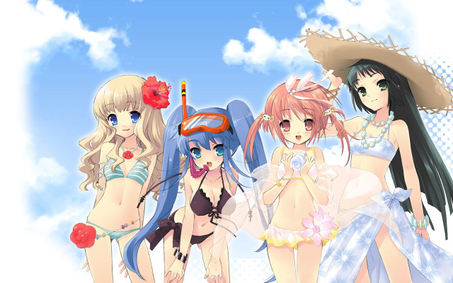 Beach girls bikinis hats flower free wallpaper for desktop - medium preview image