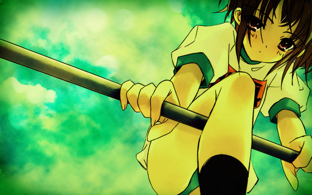 Anime girl green background baseball free wallpaper for desktop - medium preview image