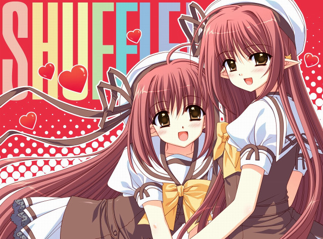 Anime girls hugging hats long free wallpaper for desktop - medium preview image