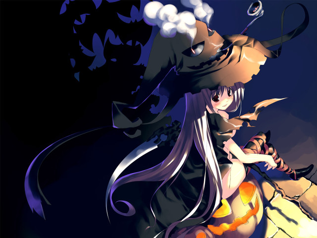 Witch pumpkin cat fullmoon gothic free wallpaper for desktop - medium preview image