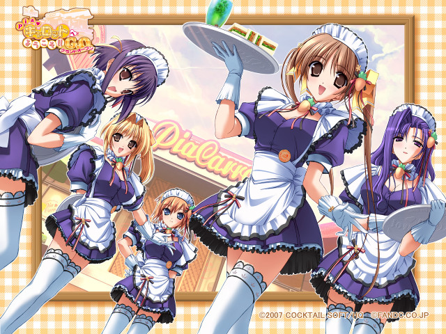 Anime maid girls tray pose free wallpaper for desktop - medium preview image