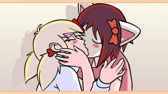 Cartoon couple kissing cat forehead free wallpaper for desktop - medium preview image