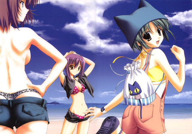 Anime girls beach hat denim free wallpaper for desktop - medium preview image