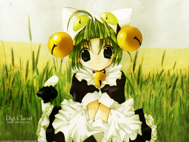 Anime girl green hair balloons free wallpaper for desktop - medium preview image