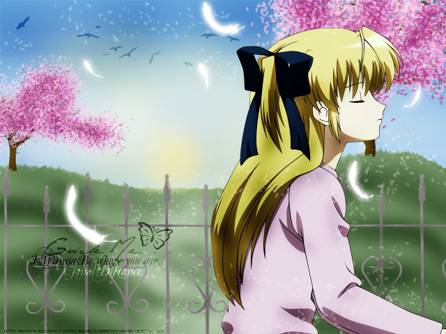 Girl ponytail bow cherryblossoms anime free wallpaper for desktop - medium preview image