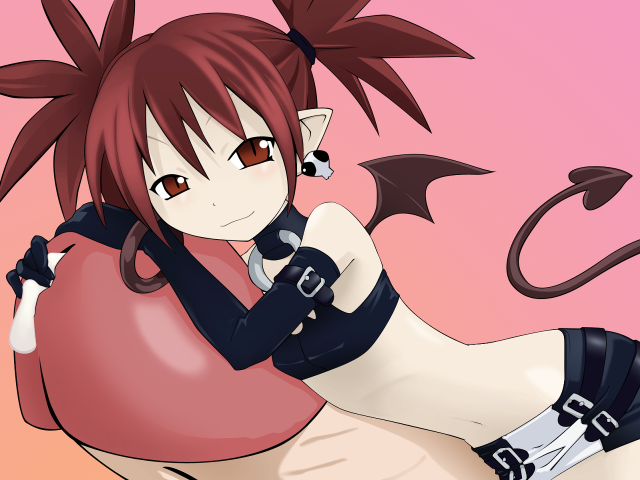 Demon girl pink background wings free wallpaper for desktop - medium preview image