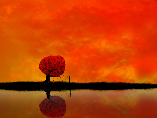 Tree red sky water reflection free wallpaper for desktop - medium preview image