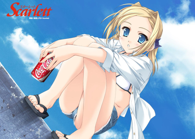 Girl soda clouds beach blue free wallpaper for desktop - medium preview image