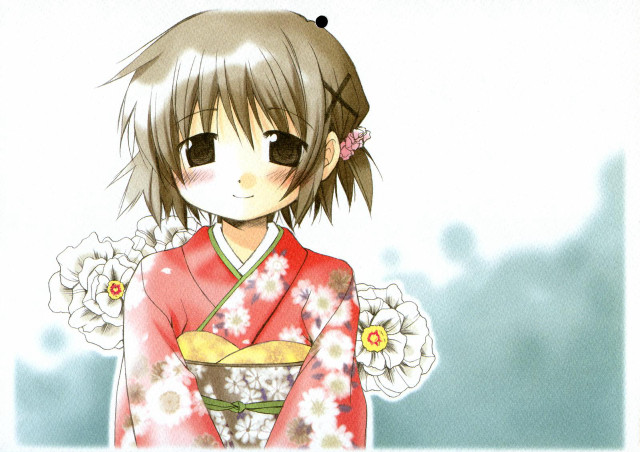 Kimono blush flower bowl manga free wallpaper for desktop - medium preview image