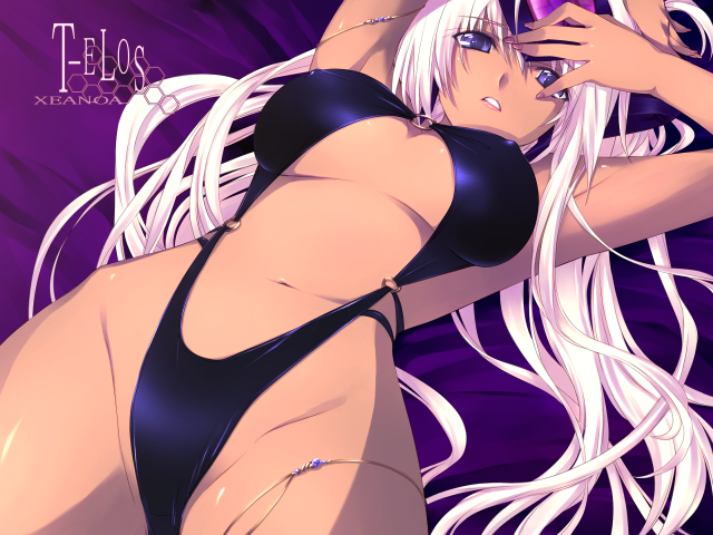 White haired woman bikini purple free wallpaper for desktop - medium preview image