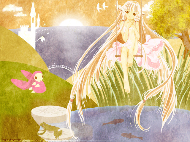 Girl swing field castle fish free wallpaper for desktop - medium preview image