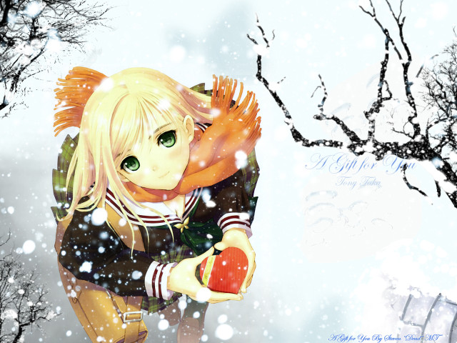 Girl apple snow anime forest free wallpaper for desktop - medium preview image