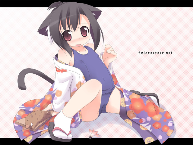 Girl cat ears kimono suit free wallpaper for desktop - medium preview image