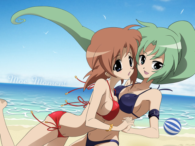 Anime girls beach ball green free wallpaper for desktop - medium preview image
