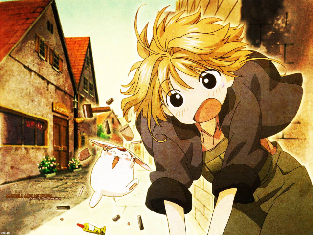 Cartoon boy blonde cigarette house free wallpaper for desktop - medium preview image