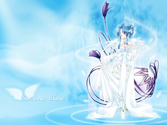 Woman white dress blue umbrella free wallpaper for desktop - medium preview image