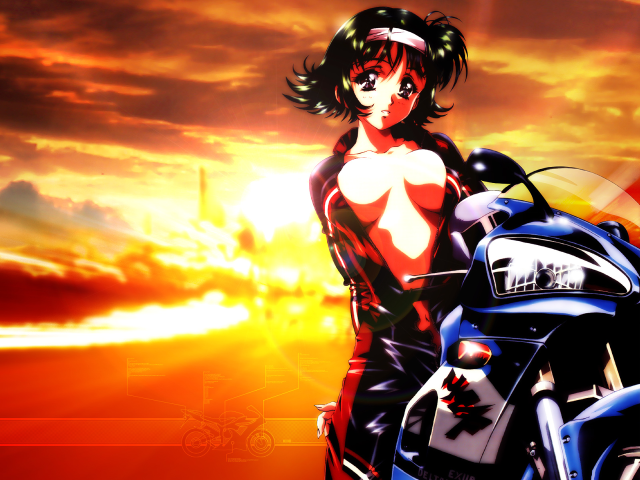 Woman motorcycle sunset biker clothing free wallpaper for desktop - medium preview image