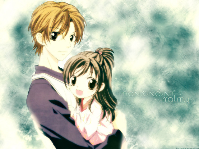 Anime couple hugging blue clouds free wallpaper for desktop - medium preview image