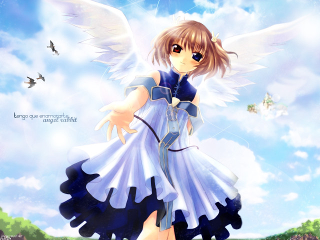 Angelic girl blue dress wings free wallpaper for desktop - medium preview image