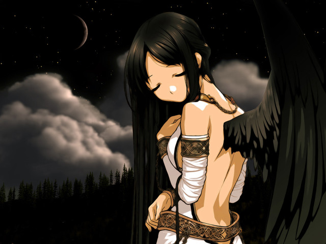 Woman wings night moon gothic free wallpaper for desktop - medium preview image