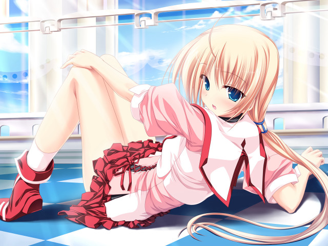 Blonde girl in red dress free wallpaper for desktop - medium preview image