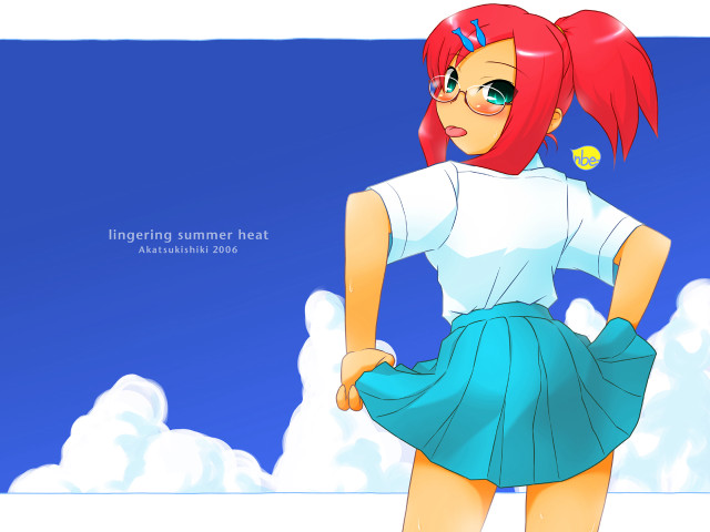 Red haired girl glasses sky free wallpaper for desktop - medium preview image