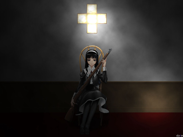 Gothic anime woman gun cross free wallpaper for desktop - medium preview image