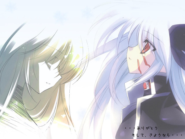 Longwhitehairedgirls blueeyes smiling fate testarossa free wallpaper for desktop - medium preview image