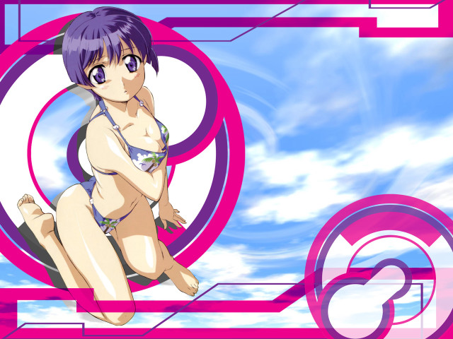 Woman bikini clouds pink purple free wallpaper for desktop - medium preview image