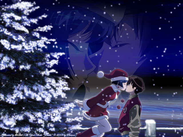 Romantic anime snowy christmas reindeer free wallpaper for desktop - medium preview image
