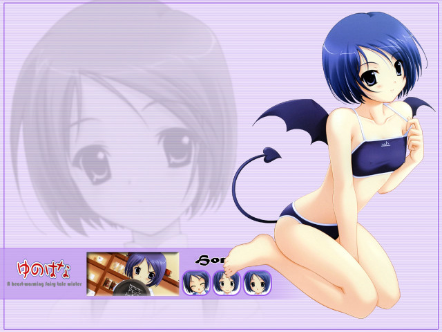 Blue hair demon girl bat free wallpaper for desktop - medium preview image