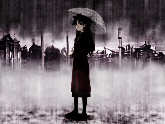 Woman rain umbrella city magic free wallpaper for desktop - medium preview image