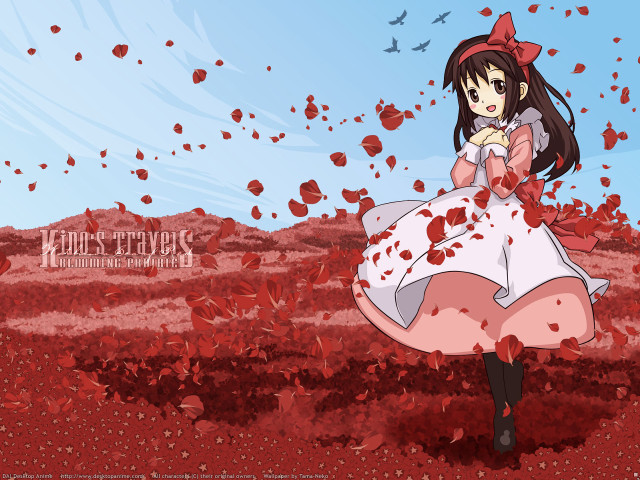 Girl dress red bow leaves free wallpaper for desktop - medium preview image