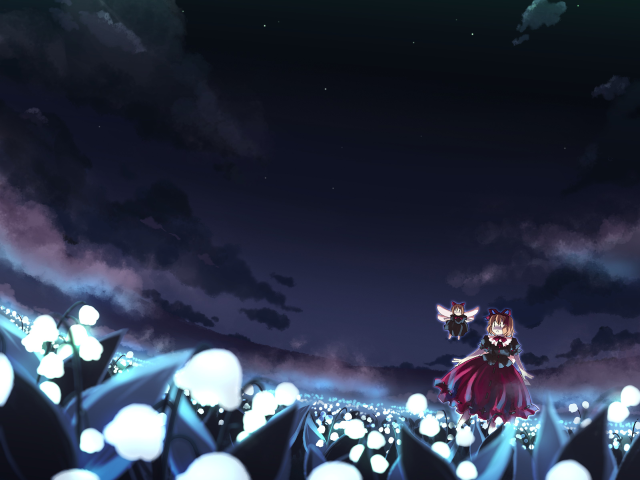 Girl field lights cat bird free wallpaper for desktop - medium preview image