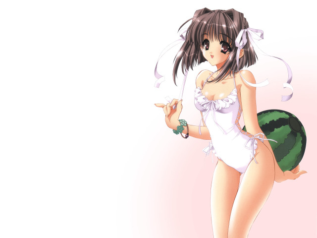 Woman watermelon knife anime casual free wallpaper for desktop - medium preview image