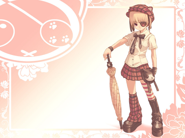 Girl hat umbrella teddy plaid free wallpaper for desktop - medium preview image