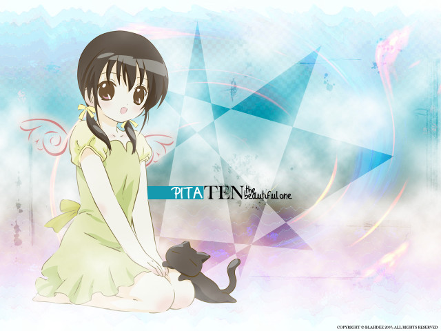 Girl green dress cat blue free wallpaper for desktop - medium preview image