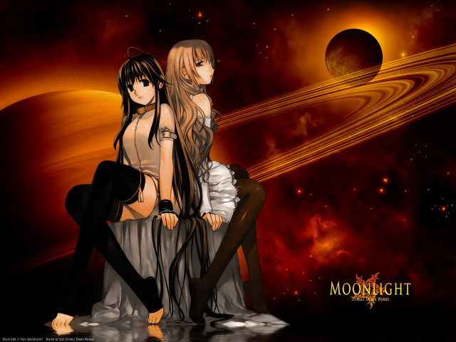 Anime gothic space girls sitting free wallpaper for desktop - medium preview image