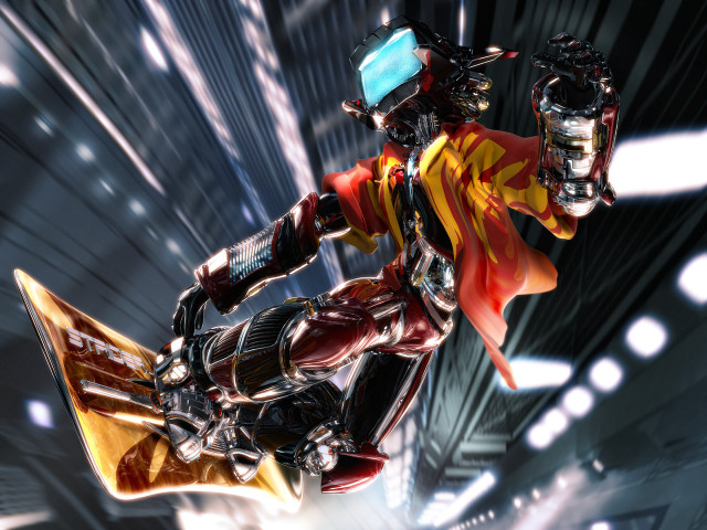Robot motorcycle futuristic city motion free wallpaper for desktop - medium preview image